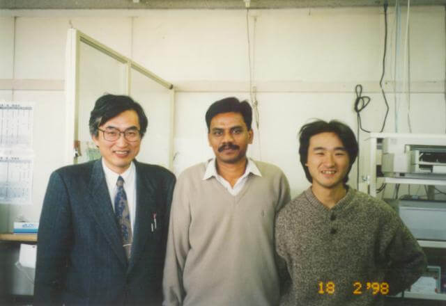 with Prof. T. Kajitani - my host - and a BS student in Sendai - lab -